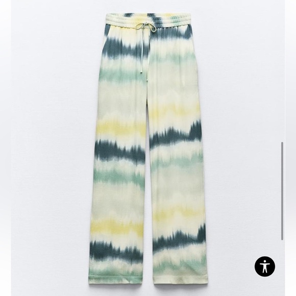 Zara Pants - ZARA Pants Palazzo  FLOWING TIE DYE Blue TROUSERS Drawstring SIZE L
